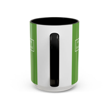 don't assume your freedoms are assured, White font, Green Accent Mug by cypherpunkgear.com