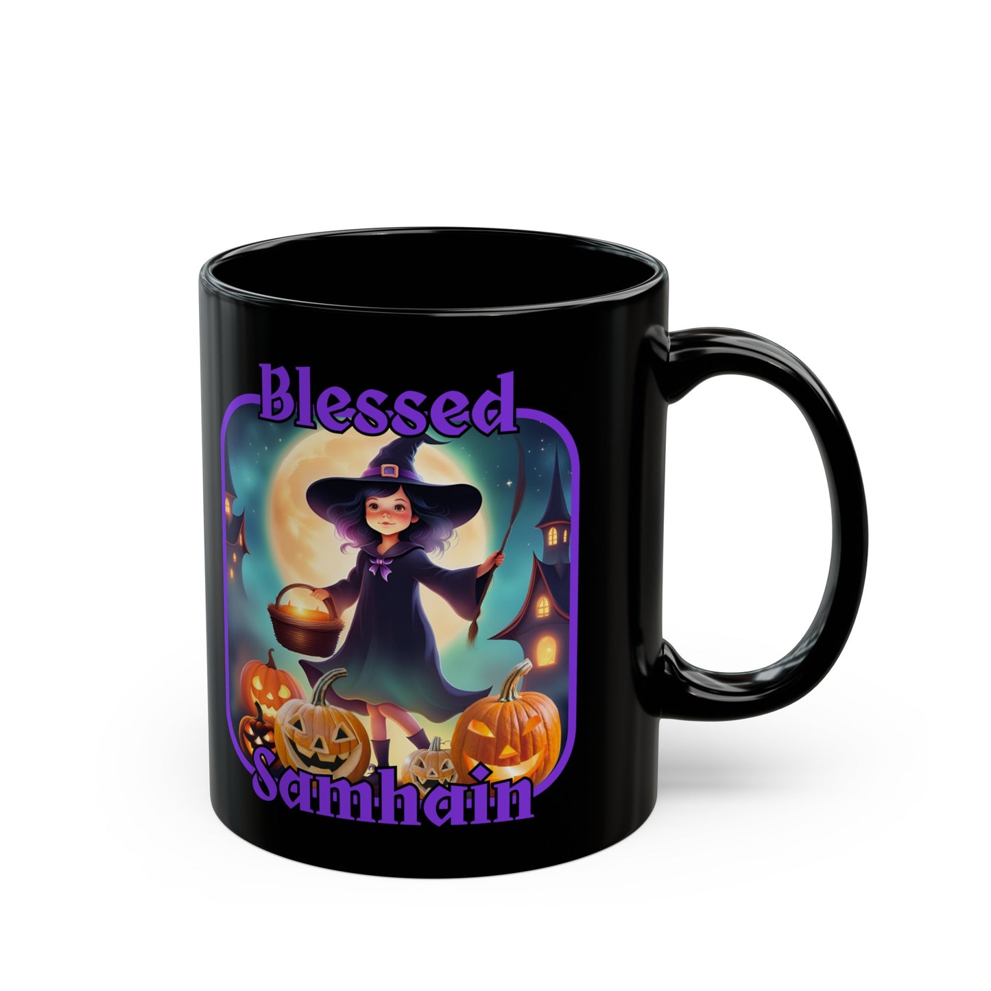 Blessed Samhain Little Witch PRfont Black Mug by cypherpunkgear