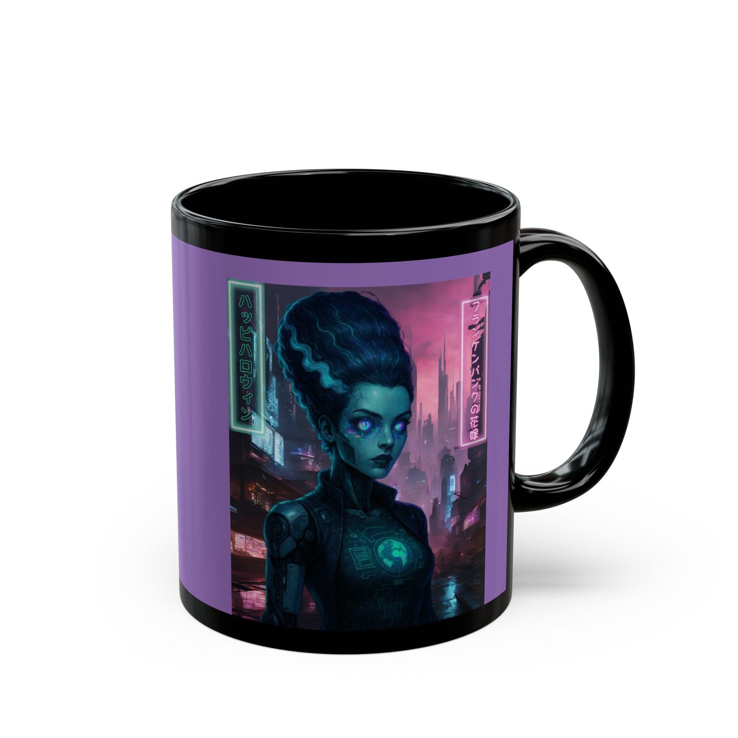 Neon Bride of Frankenstein Purple Mug by CreepyCrafts.boo
