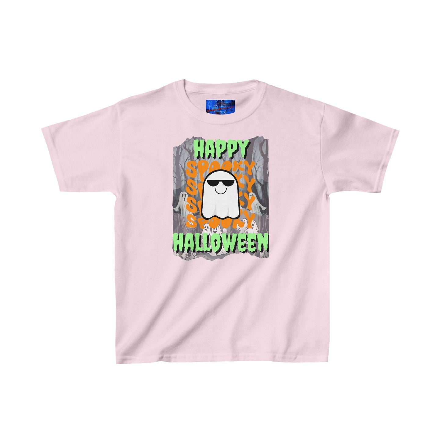 Spooky Happy Halloween Ghost GNfont Kids Heavy Cotton™ Tee by cypherpunkgear