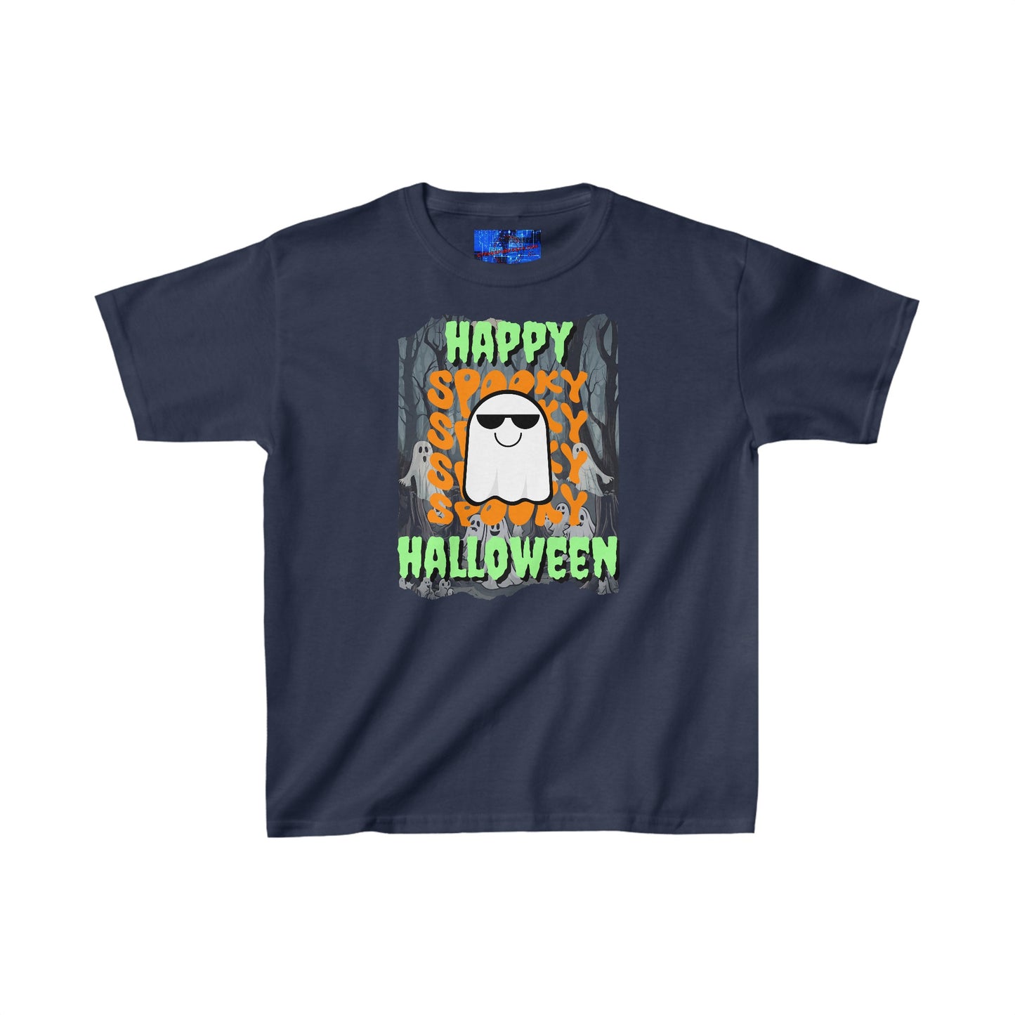 Spooky Happy Halloween Ghost GNfont Kids Heavy Cotton™ Tee by cypherpunkgear