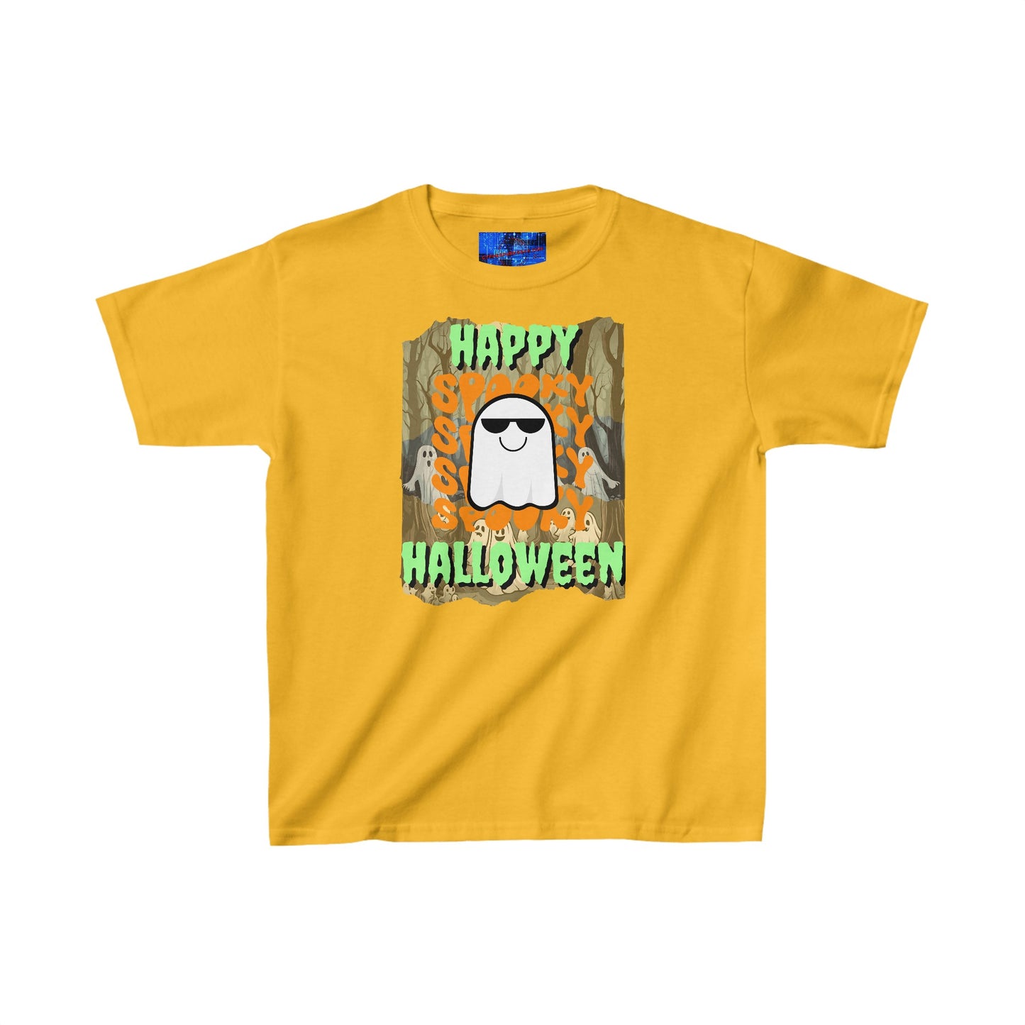 Spooky Happy Halloween Ghost GNfont Kids Heavy Cotton™ Tee by cypherpunkgear