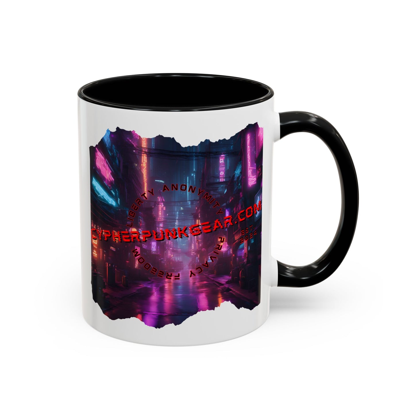 2-sided, cypherpunkgear.com Logo & Cityscape Accent Mug by cypherpunkgear.com