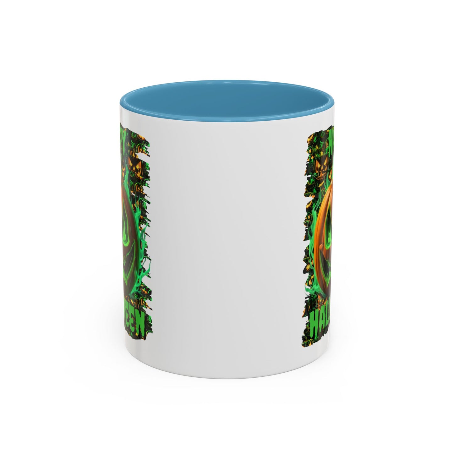 Happy Halloween Green Jack White Accent Mug by CreepyCrafts.boo