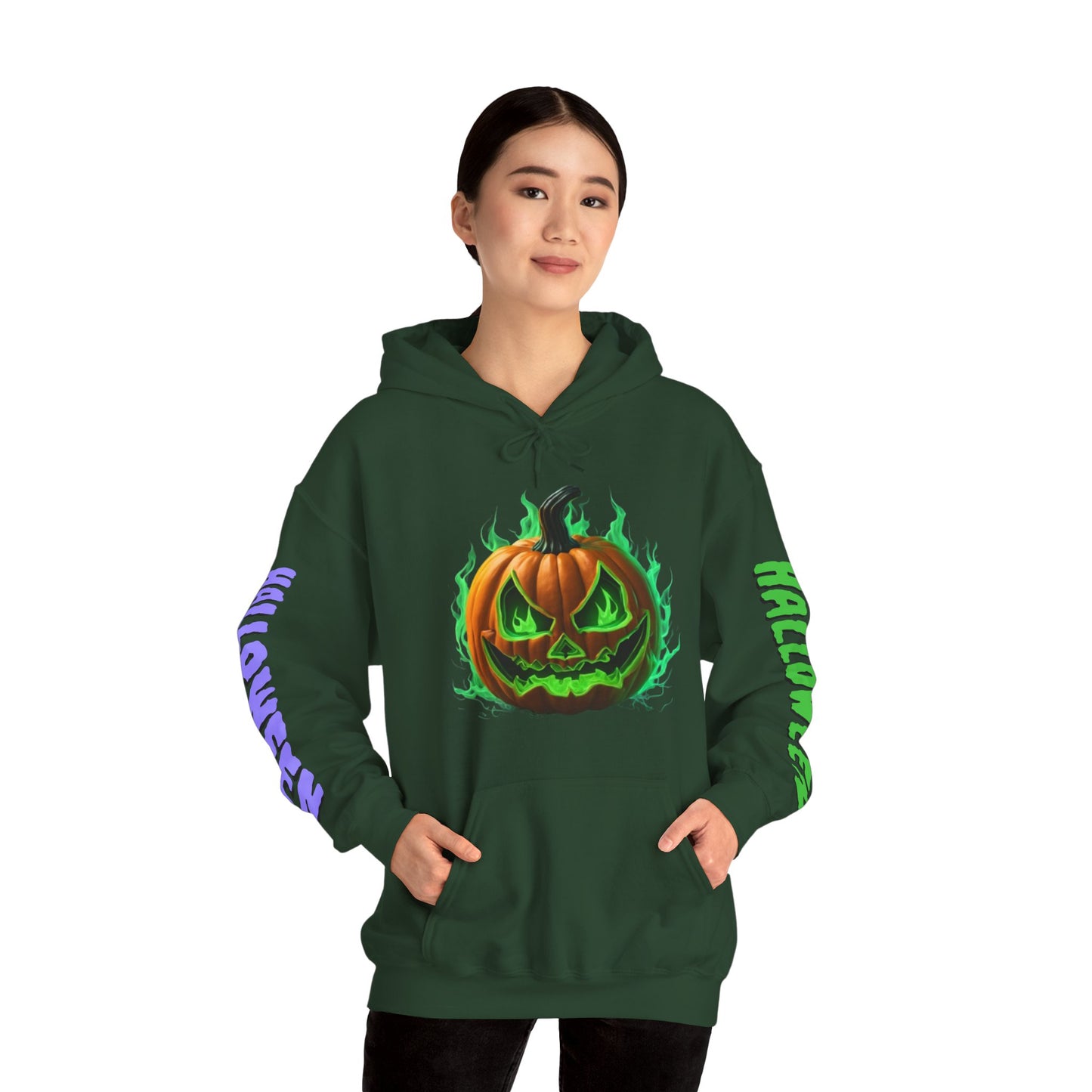 Happy Halloween Green Jack Hoodie Unisex Hooded Sweatshirt by CreepyCrafts.boo