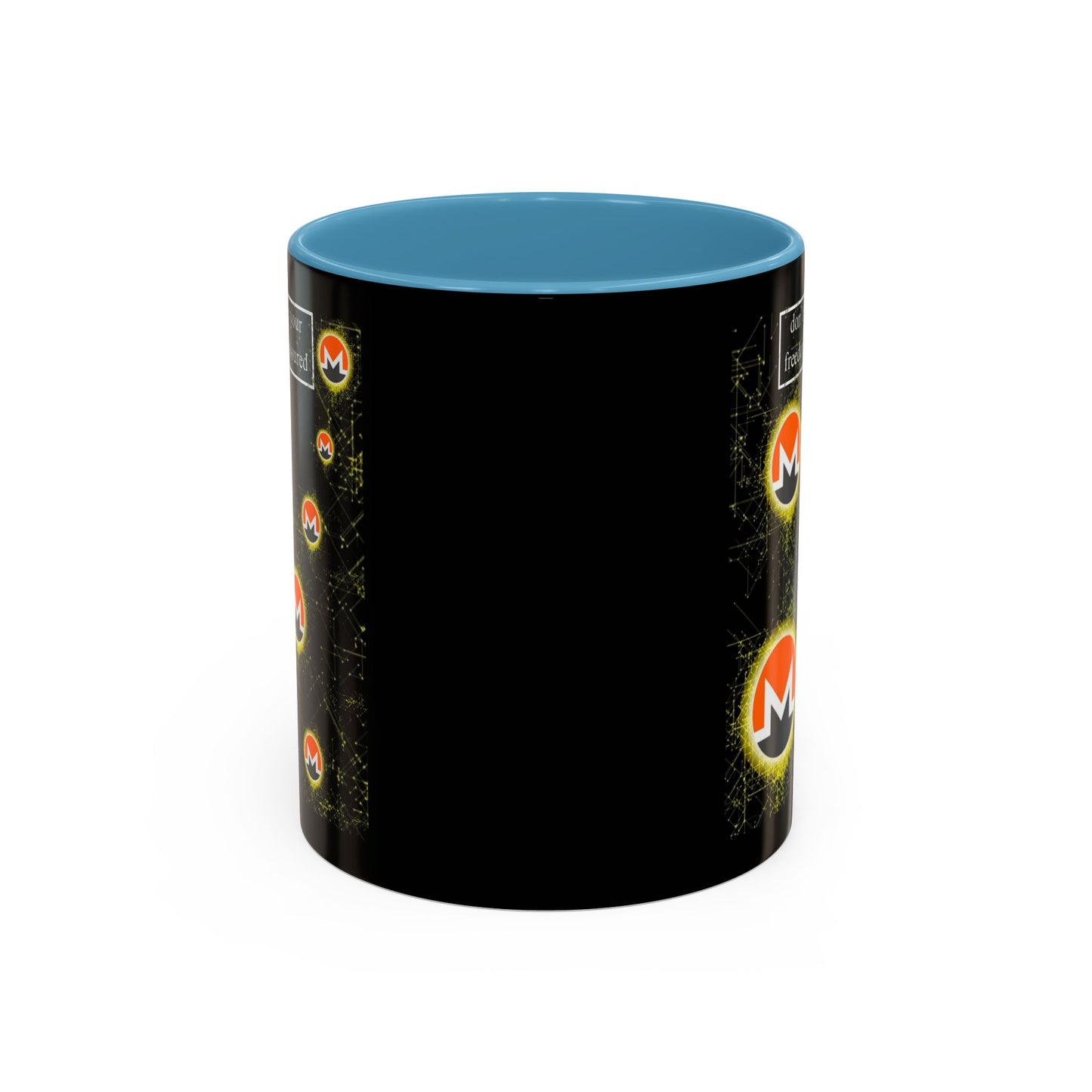 Monero (XMR) don't assume your freedoms are assured Black Accent Mug by cypherpunkgear.com