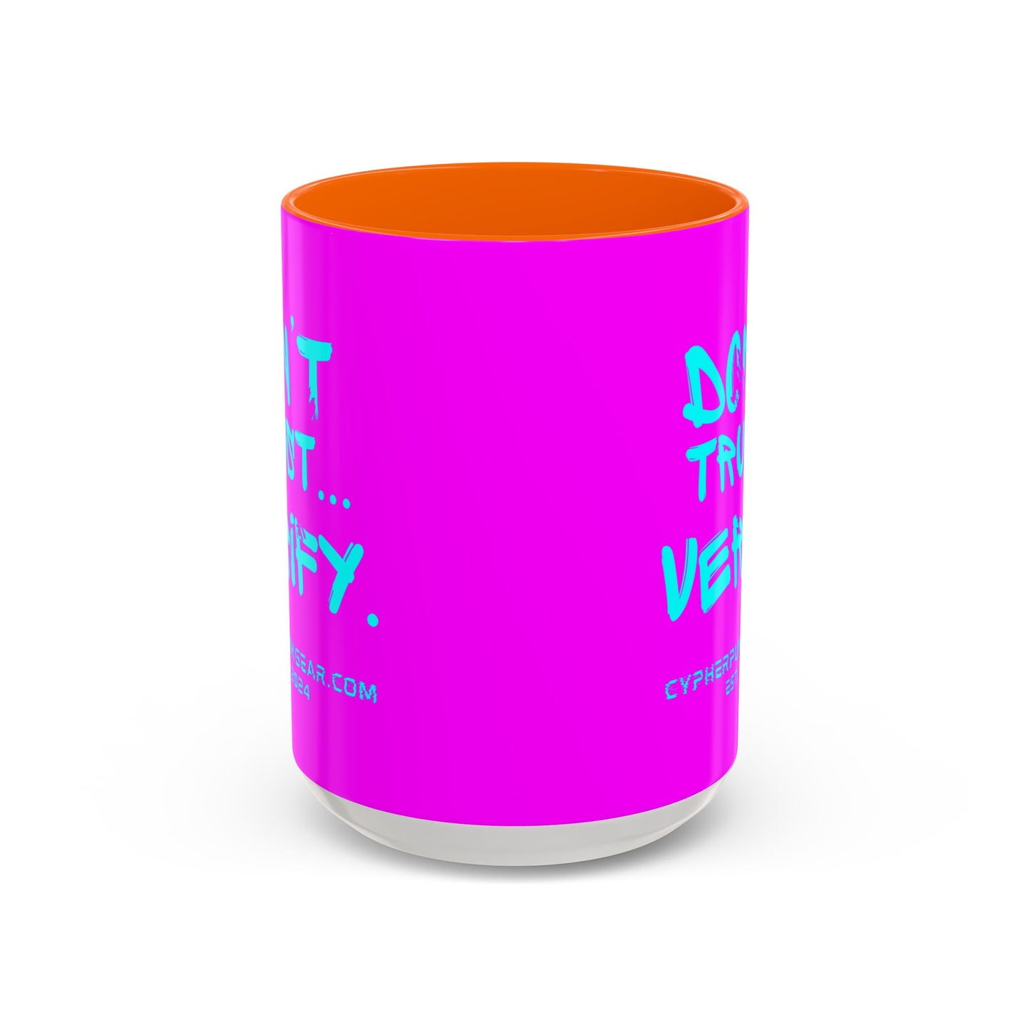 Don't Trust...Verify. Electric Magenta Accent Mug by cypherpunkgear.com