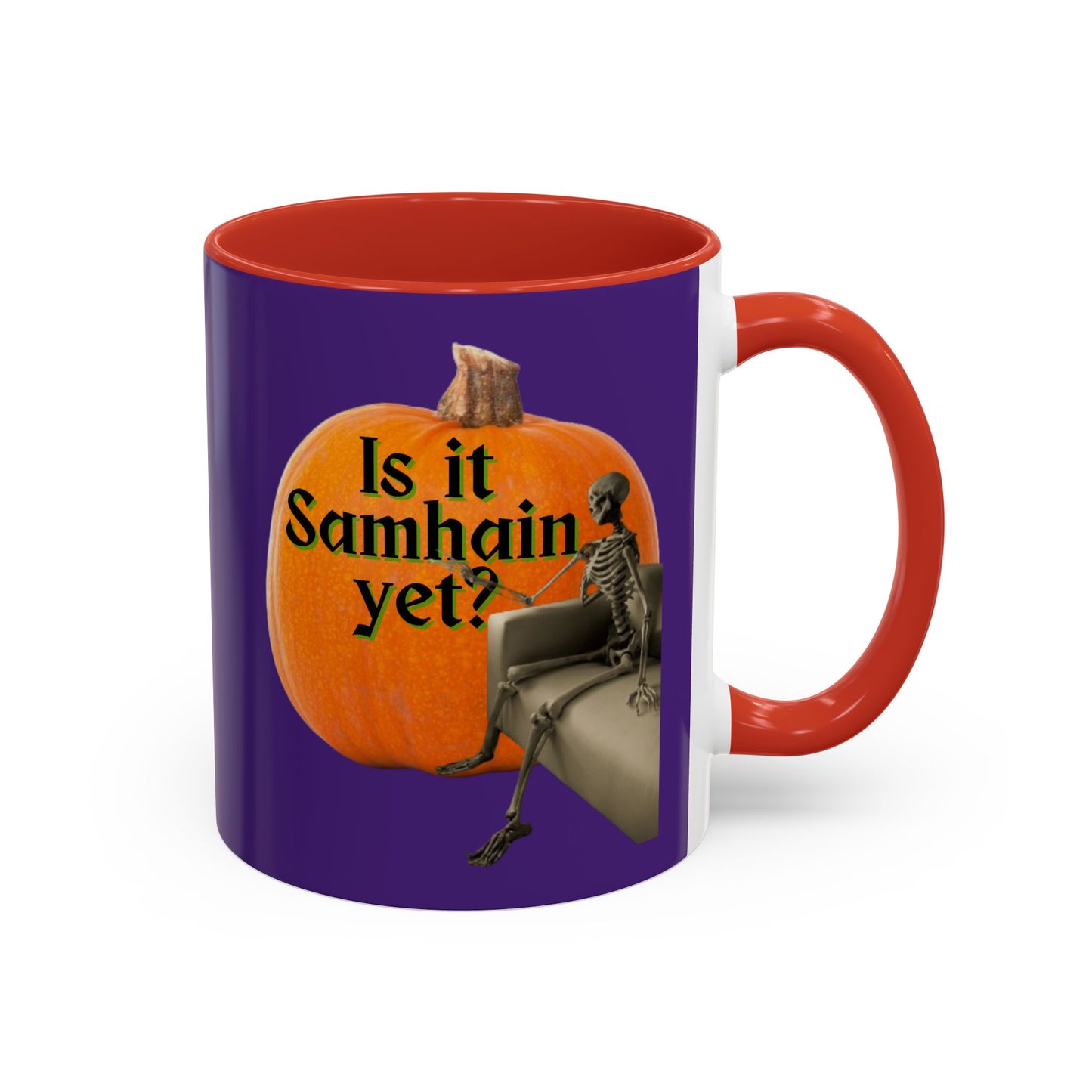 Is It Samhain Yet? Skeleton's Giant Pumpkin Purple Accent Mug by CreepyCrafts.boo