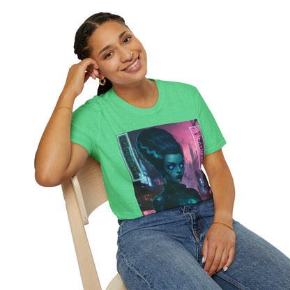 Neon Bride of Frankenstein Dark colors Unisex T-Shirt by CreepyCrafts.boo