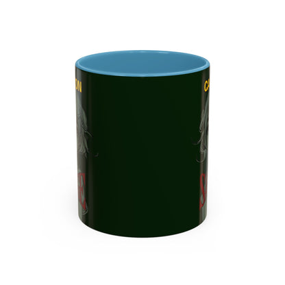 Caution, Savage Dark Green Accent Mug by cypherpunkgear.com