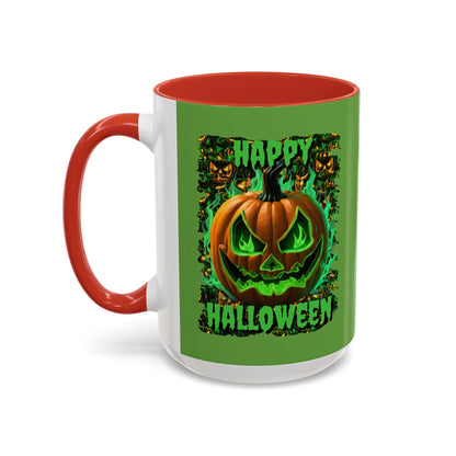Happy Halloween Green Jack Green Accent Mug by CreepyCrafts.boo