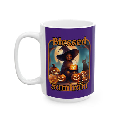 Blessed Samhain Cute Witch ORfont Purple Mug by cypherpunkgear