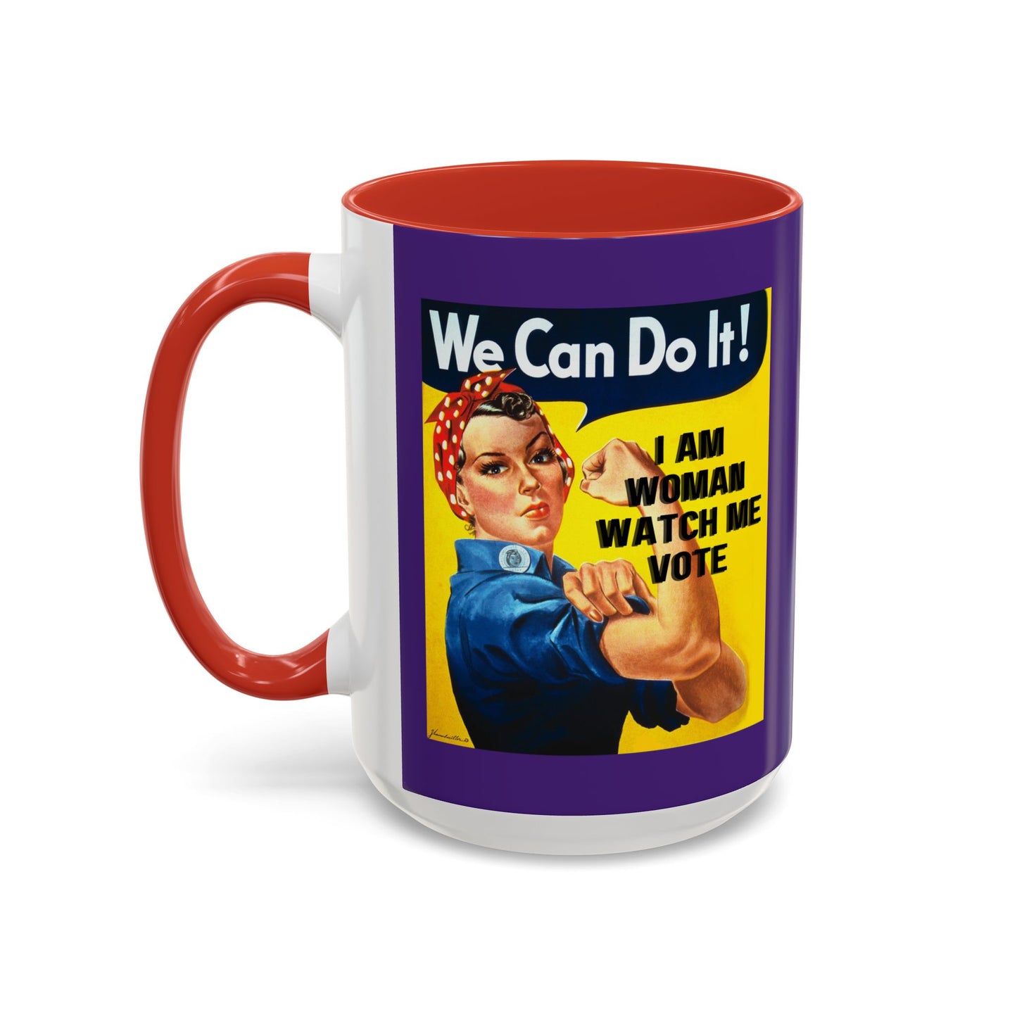 I Am Woman Watch Me Vote Rosie Dark Purple Accent Mug by cypherpunkgear.com