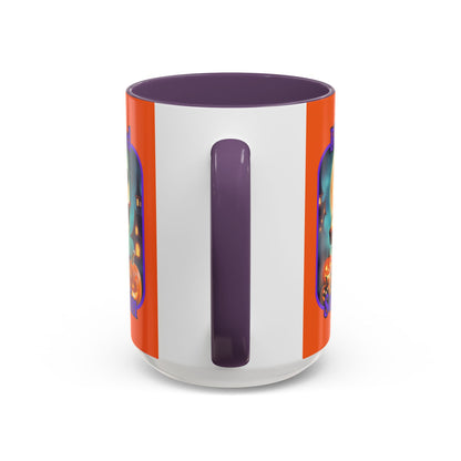 Blessed Samhain Little Witch Purple font Orange Accent Mug by CreepyCrafts.boo