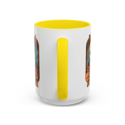 Blessed Samhain Cute Witch Orange font White Accent Mug by CreepyCrafts.boo