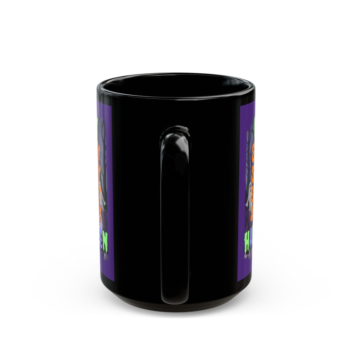 Spooky Happy Halloween Ghost Mixed font Purple Mug by CreepyCrafts.boo