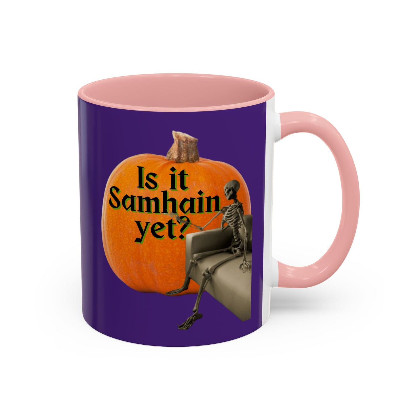 Is It Samhain Yet? Skeleton's Giant Pumpkin Purple Accent Mug by CreepyCrafts.boo