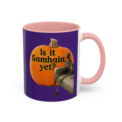 Is It Samhain Yet? Skeleton's Giant Pumpkin Purple Accent Mug by CreepyCrafts.boo
