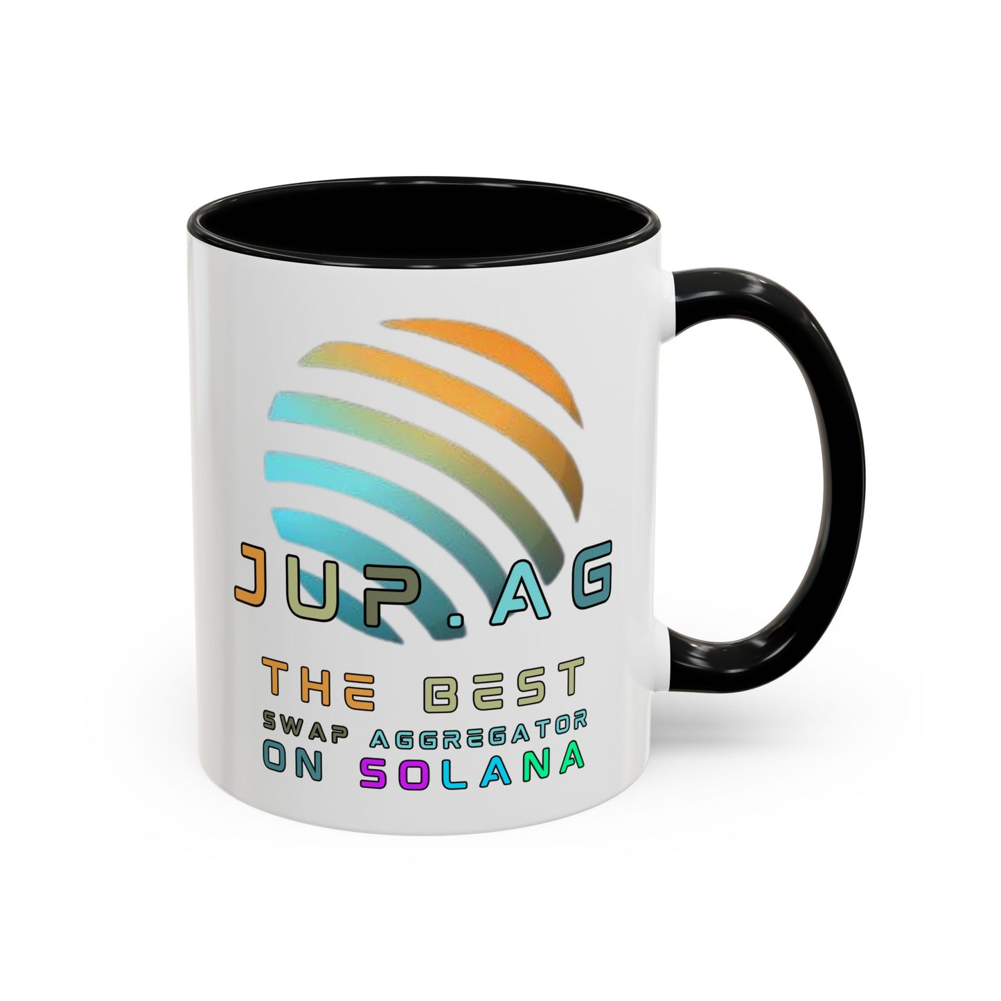 Jupiter (JUP) the best aggregator on Solana White Accent Mug by cypherpunkgear.com