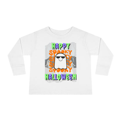 Spooky Happy Halloween Ghost Mixed font Toddler Long Sleeve Tee by CreepyCrafts.boo