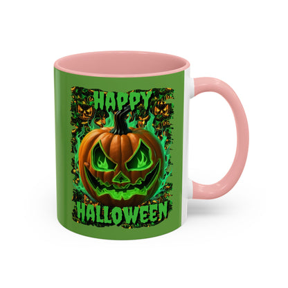 Happy Halloween Green Jack Green Accent Mug by CreepyCrafts.boo