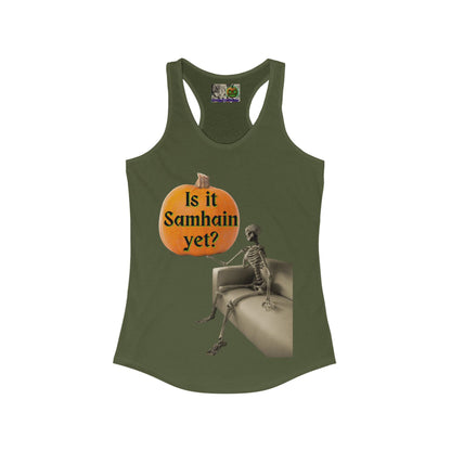 Is it Samhain yet? Skeleton's Pumpkin Women's Racerback Tank Top by CreepyCrafts.boo