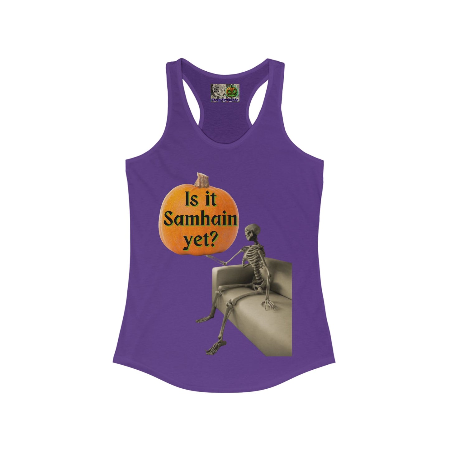 Is it Samhain yet? Skeleton's Pumpkin Women's Racerback Tank Top by CreepyCrafts.boo