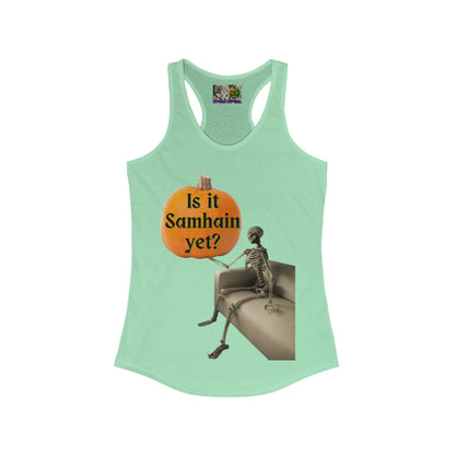 Is it Samhain yet? Skeleton's Pumpkin Women's Racerback Tank Top by CreepyCrafts.boo