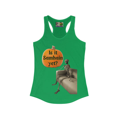Is it Samhain yet? Skeleton's Pumpkin Women's Racerback Tank Top by CreepyCrafts.boo