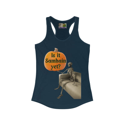 Is it Samhain yet? Skeleton's Pumpkin Women's Racerback Tank Top by CreepyCrafts.boo