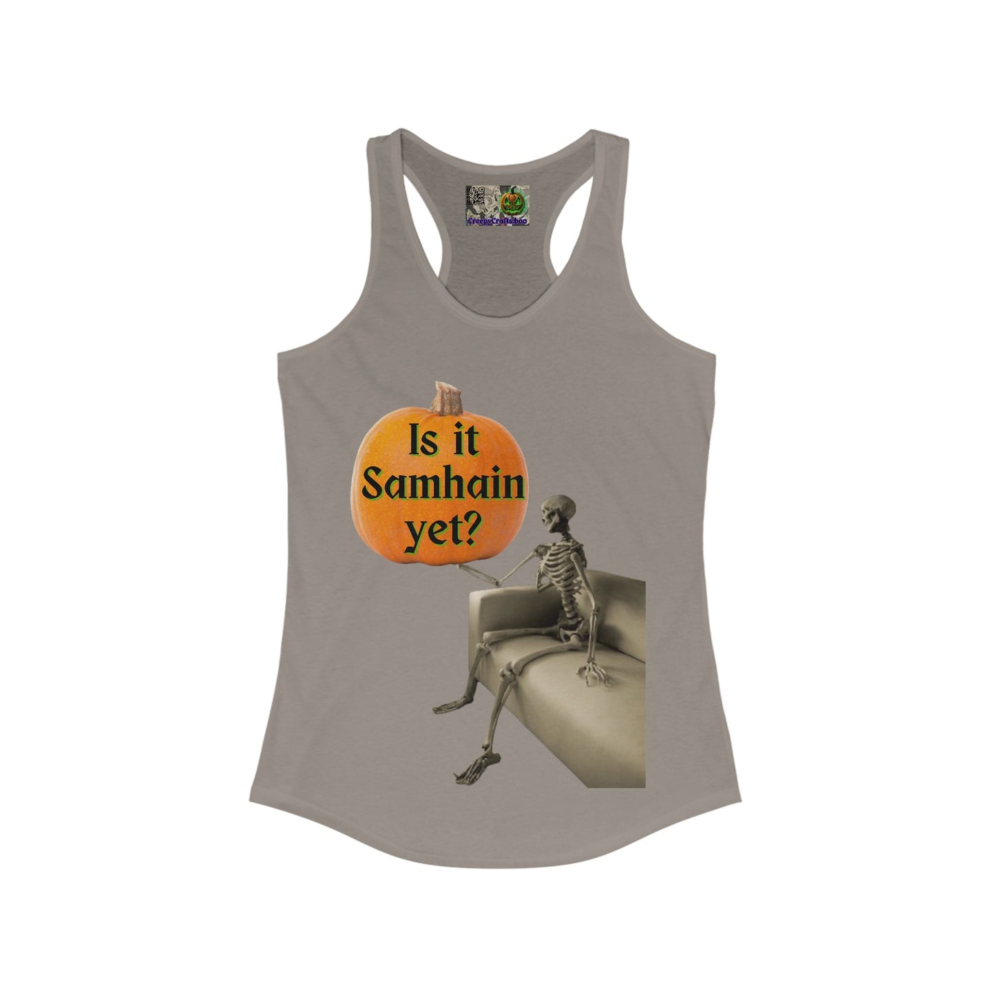 Is it Samhain yet? Skeleton's Pumpkin Women's Racerback Tank Top by CreepyCrafts.boo