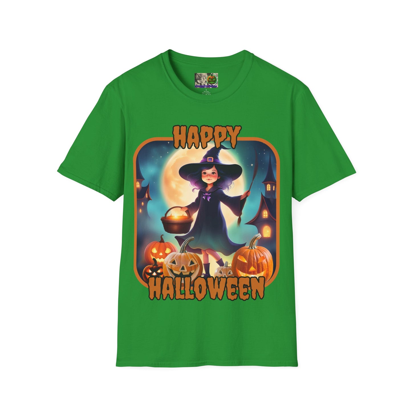 Happy Halloween Little Witch Orange font, Dark colors, Unisex T-Shirt by CreepyCrafts.boo
