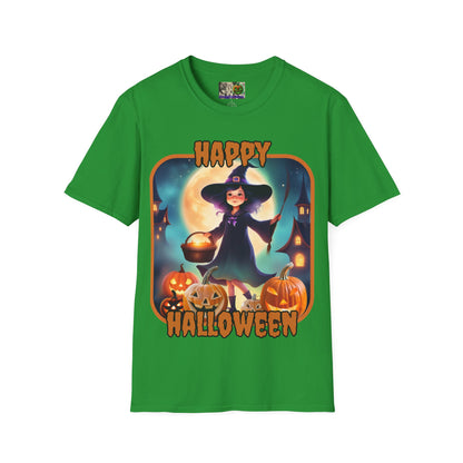 Happy Halloween Little Witch Orange font, Dark colors, Unisex T-Shirt by CreepyCrafts.boo