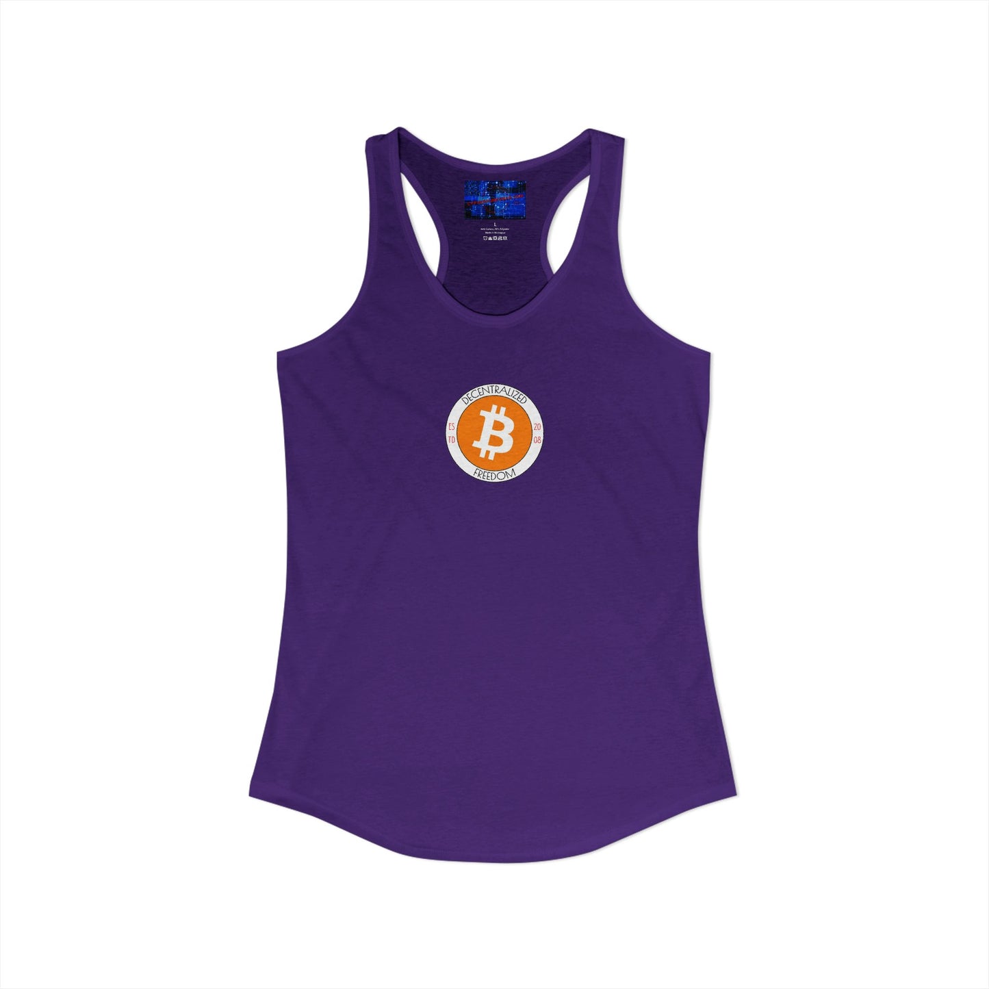 2-sided, Bitcoin (BTC) Decentralized Freedom Women's Racerback Tank Top by cypherpunkgear.com