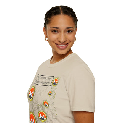 Monero (XMR) don't assume your freedoms are assured Light colors Unisex T-Shirt by cypherpunkgear.com