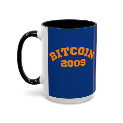 Bitcoin 2009 Dark Blue Accent Mug by cypherpunkgear.com