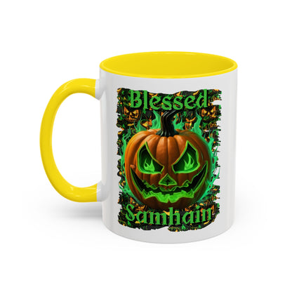 Blessed Samhain Green Jack White Accent Mug by CreepyCrafts.boo