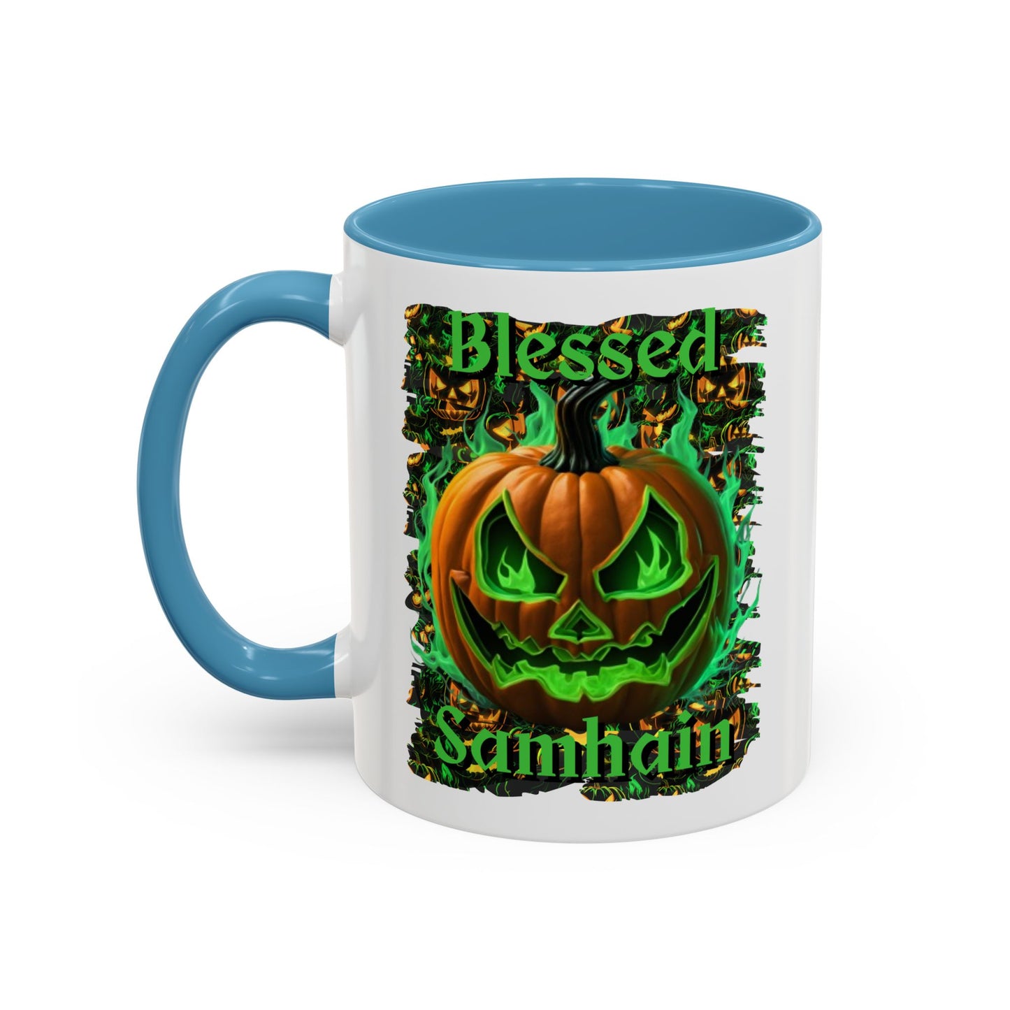 Blessed Samhain Green Jack White Accent Mug by CreepyCrafts.boo