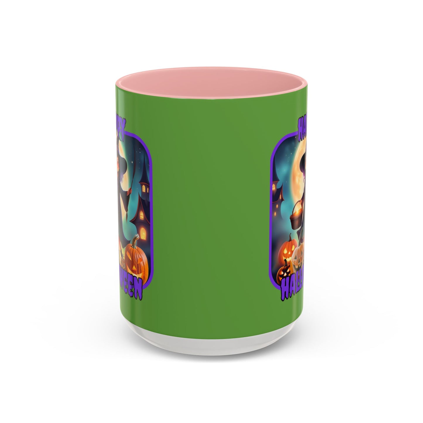 Happy Halloween Little Witch Purple font Green Accent Mug by CreepyCrafts.boo