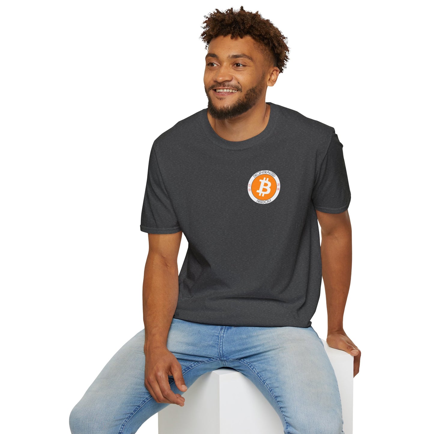 2-sided, Bitcoin (BTC) Decentralized Freedom DKcolors Unisex T-Shirt by cypherpunkgear.com