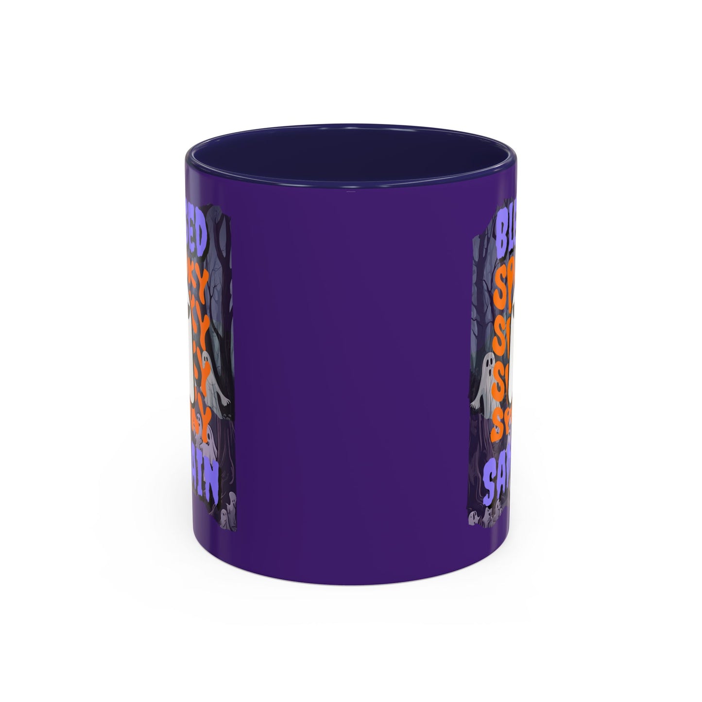 Spooky Blessed Samhain Ghost Purple font Accent Mug by CreepyCrafts.boo