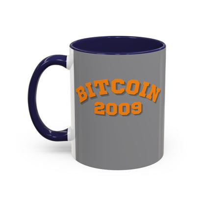 Bitcoin 2009 Grey Accent Mug by cypherpunkgear.com