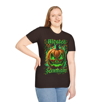 Blessed Samhain Green Jack Dark colors Unisex T-Shirt by CreepyCrafts.boo