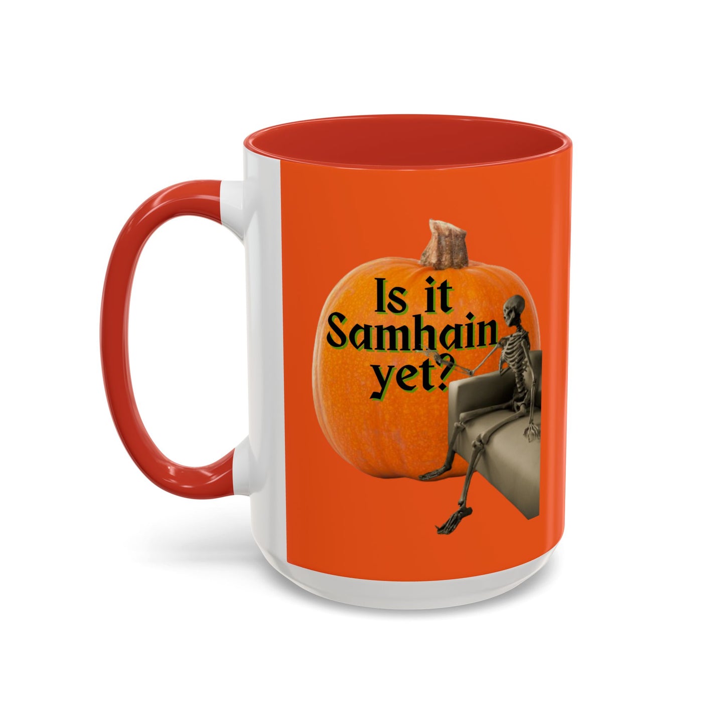 Is It Samhain Yet? Skeleton's Giant Pumpkin Orange Accent Mug by CreepyCrafts.boo