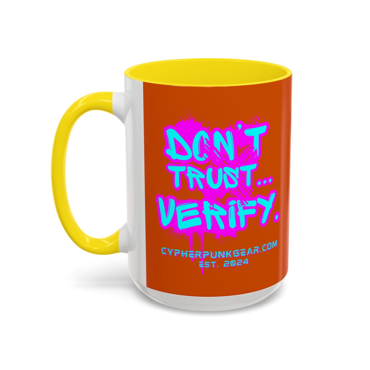 Don't Trust...Verify. Orange Accent Mug by cypherpunkgear.com