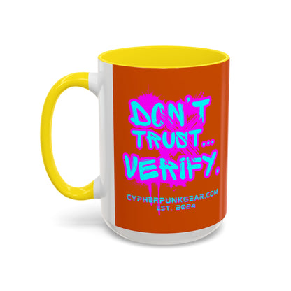 Don't Trust...Verify. Orange Accent Mug by cypherpunkgear.com