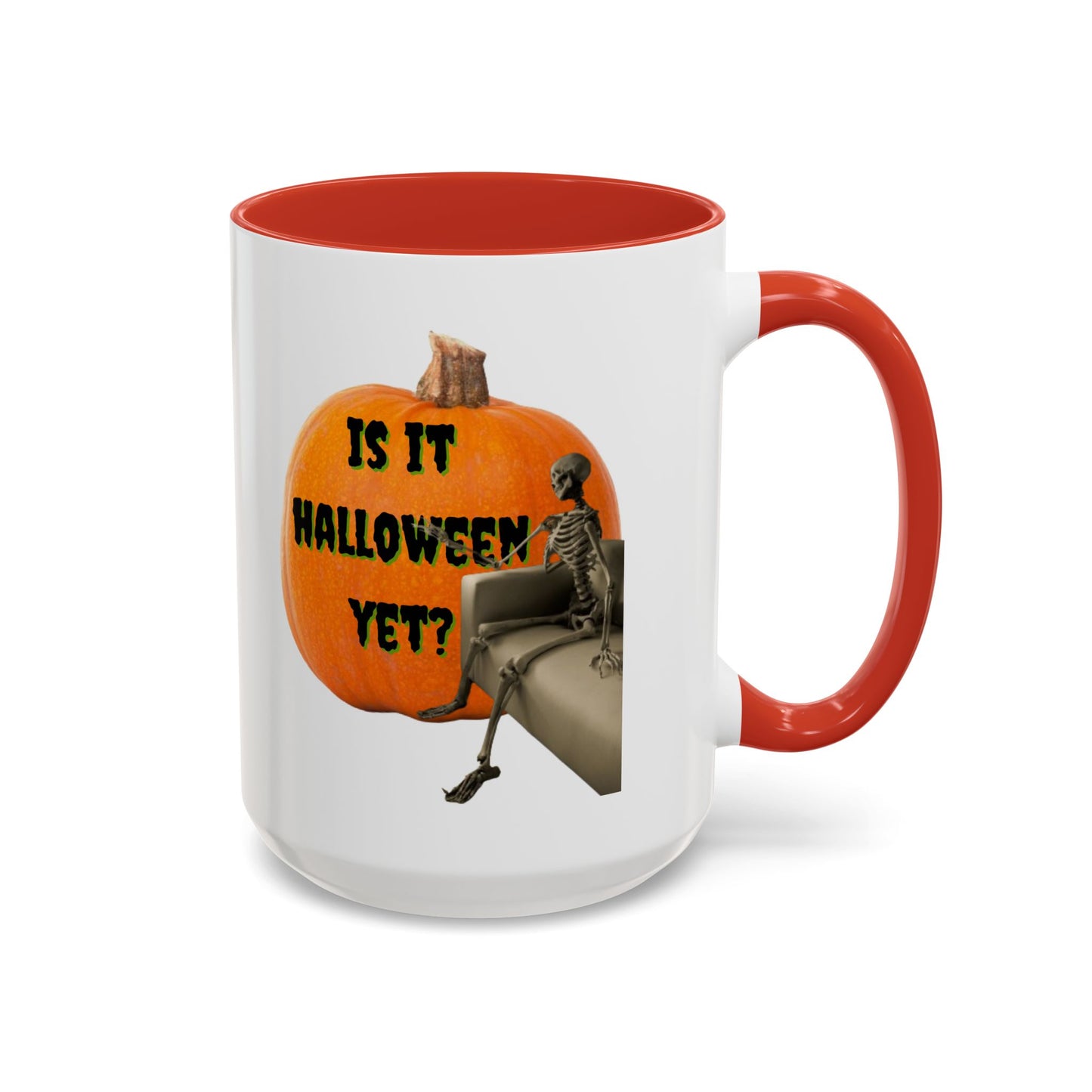 Is it Halloween yet? Skeleton's Giant Pumpkin White Accent Mug by CreepyCrafts.boo