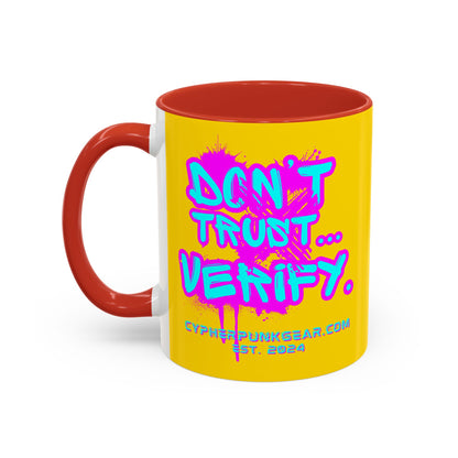 Don't Trust...Verify. Yellow Accent Mug by cypherpunkgear.com