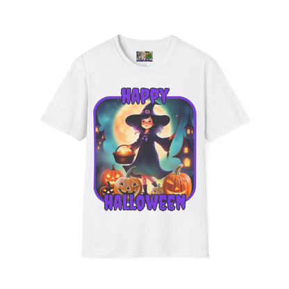 Happy Halloween Little Witch Purple font, Light colors, Unisex T-Shirt by CreepyCrafts.boo