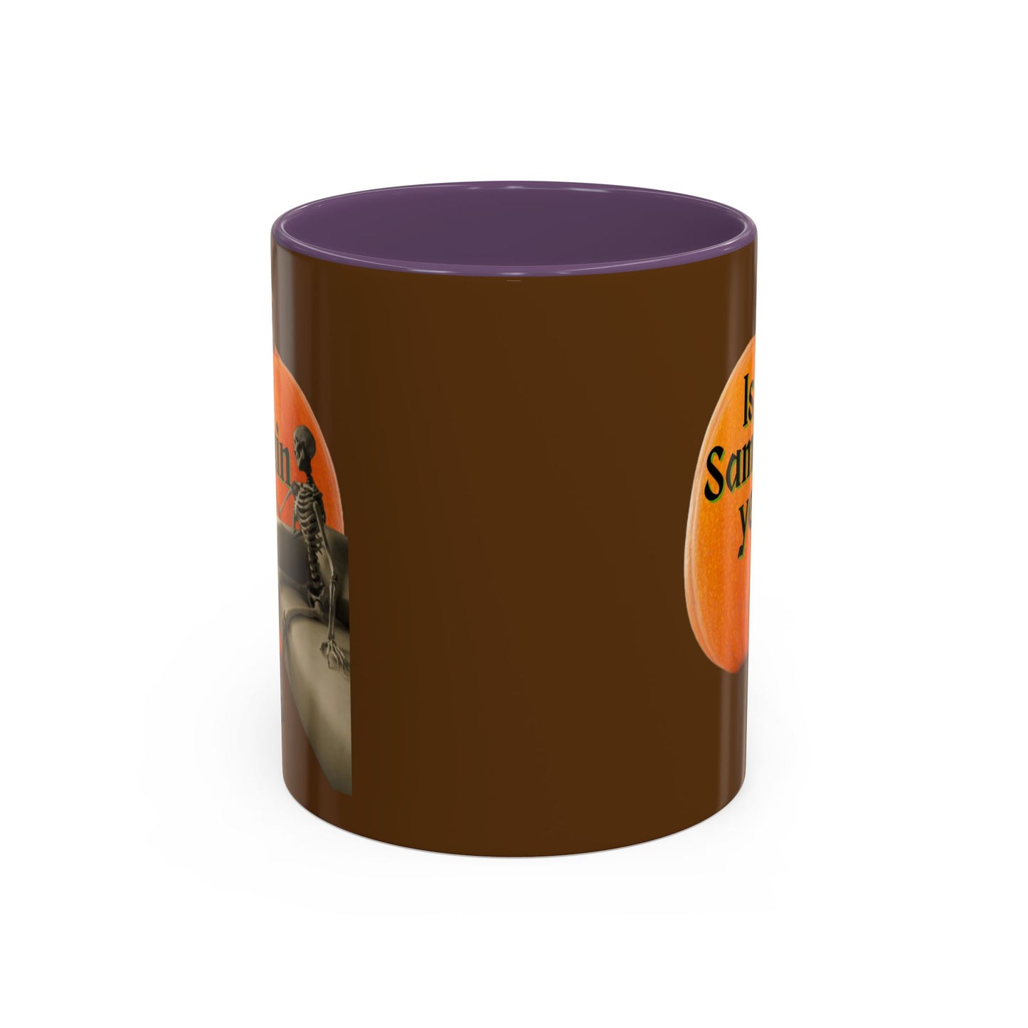 Is It Samhain Yet? Skeleton's Giant Pumpkin Brown Accent Mug by CreepyCrafts.boo
